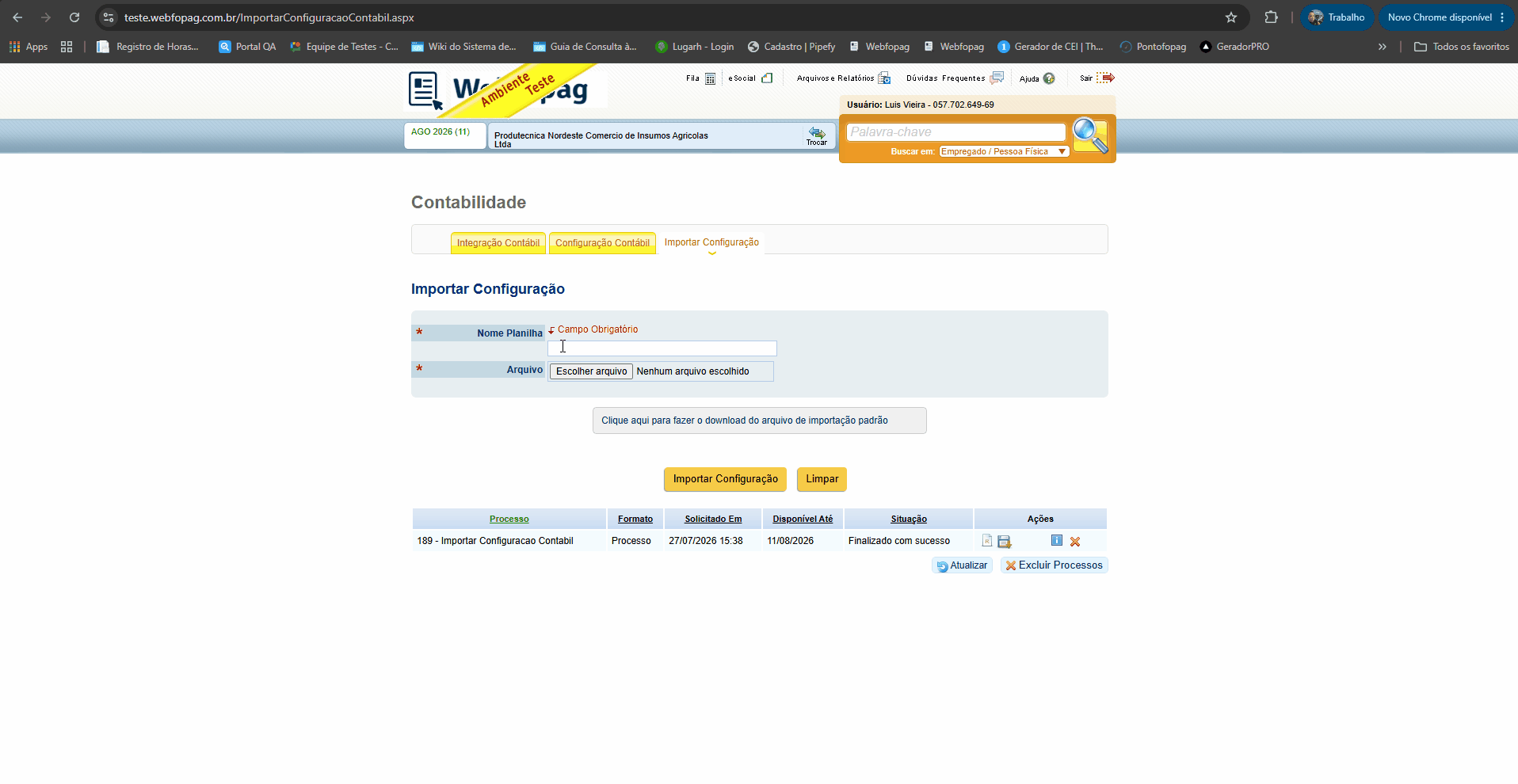 Importar Arquivo de Configuração