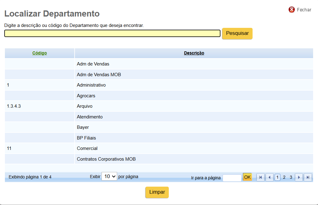 Consulta de Departamento