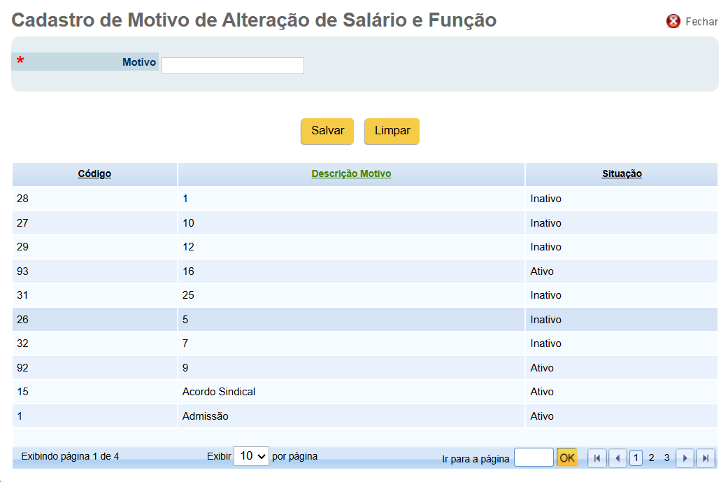 Cadastro de nova função