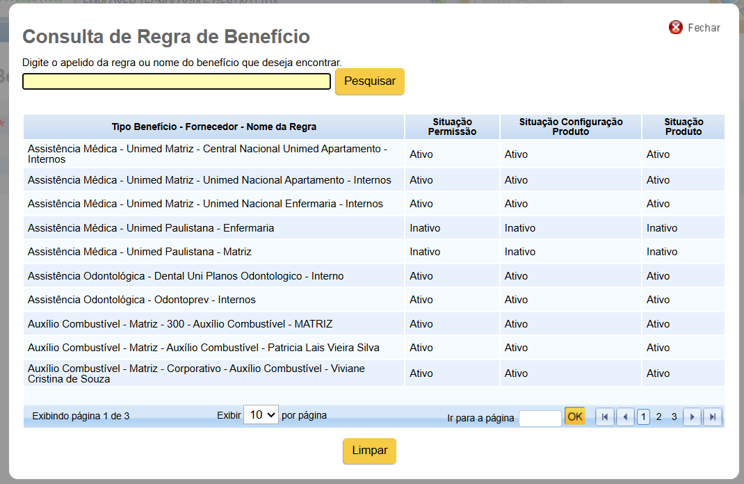 Modal Selecione Regra