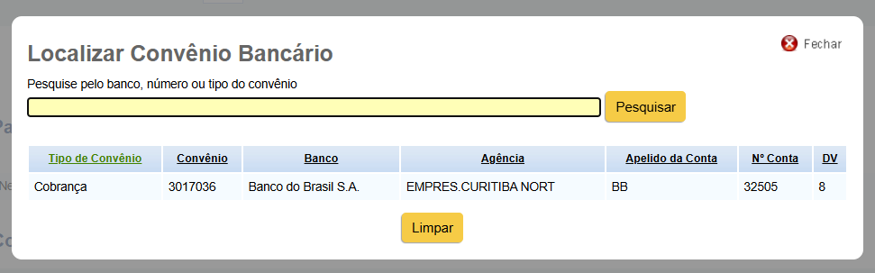 modal Convênio Bancário