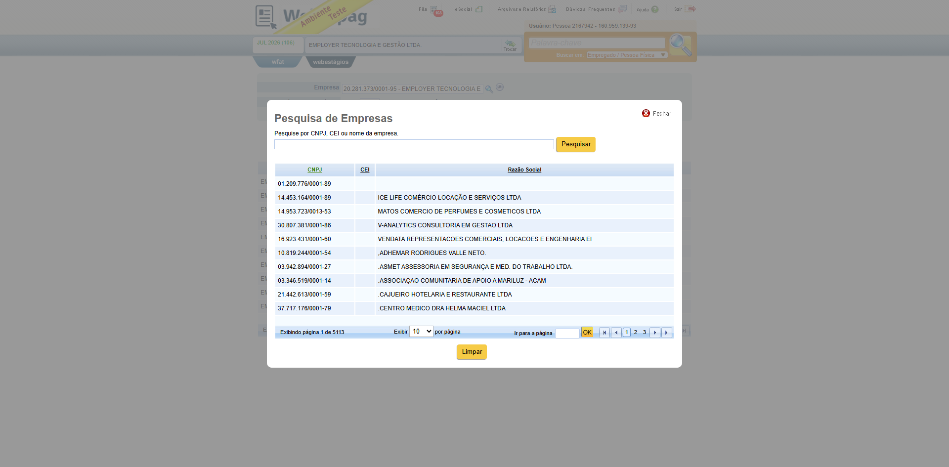 Grid de Fechamento de Folha E-social