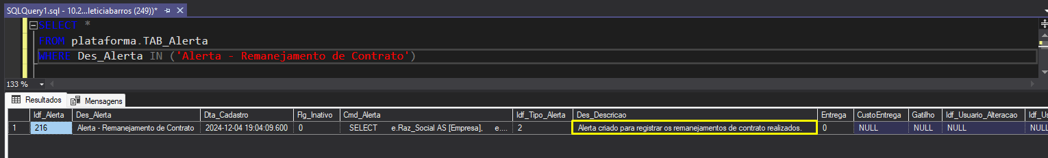 Descrição do alerta