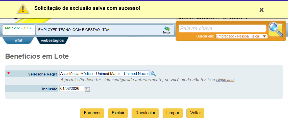 Mensagem de sucesso