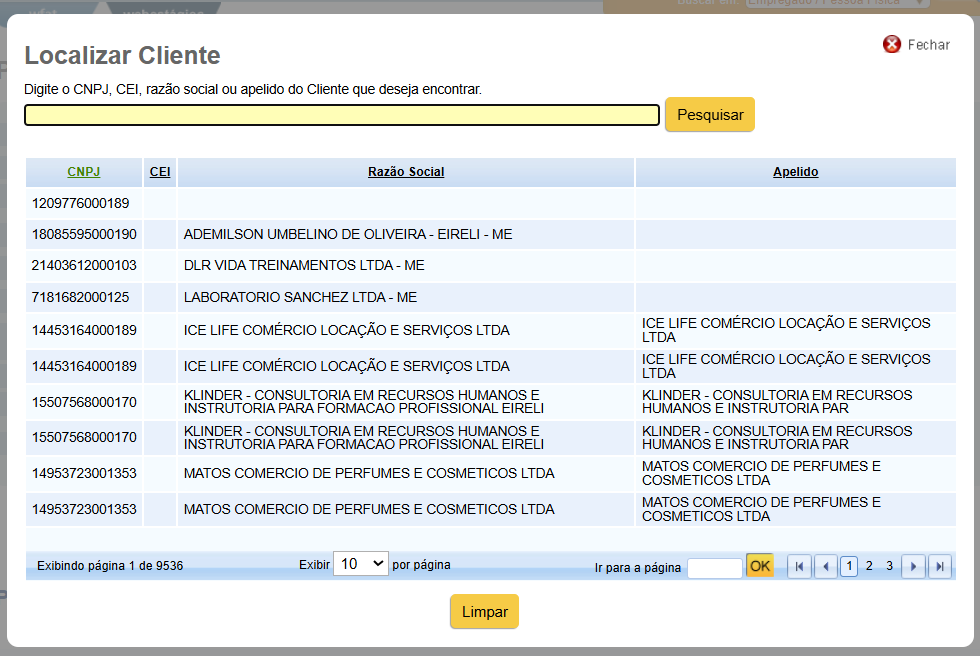 modal cliente