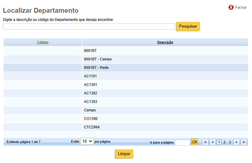 Modal Departamento