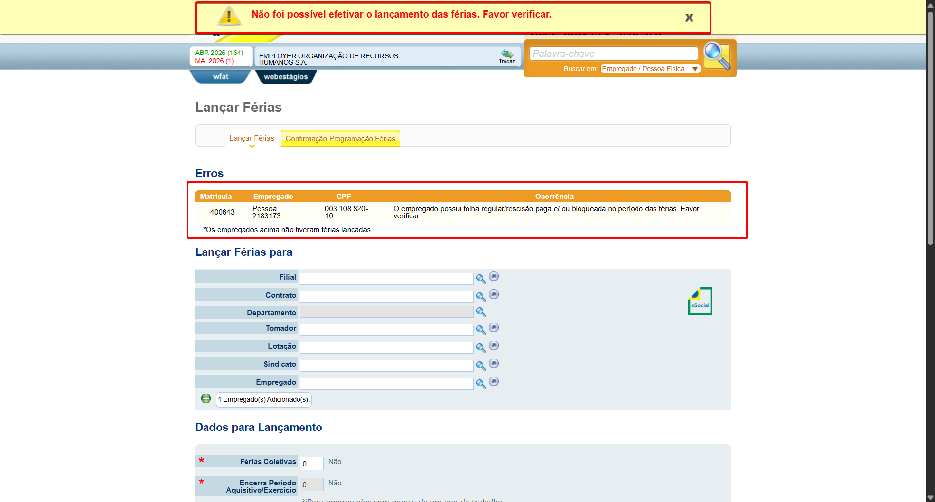 Holerite bloqueado