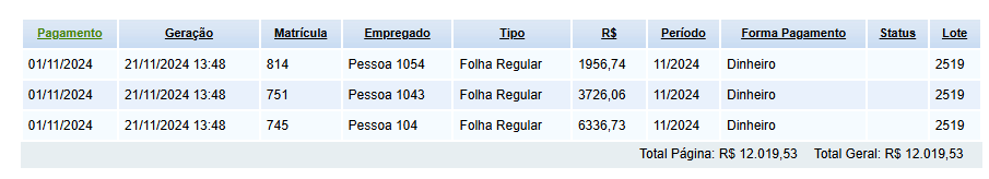 Pagamento de folha