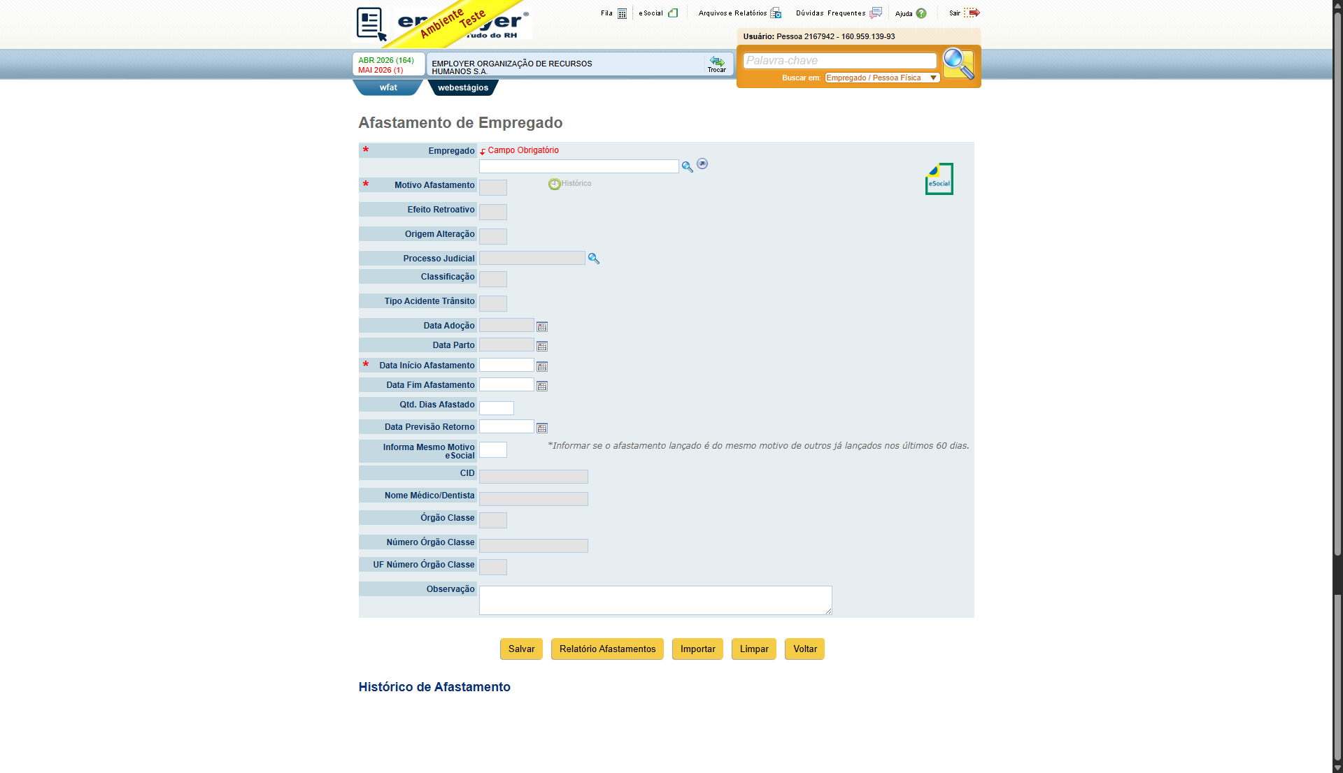 Afastamento de Empregado